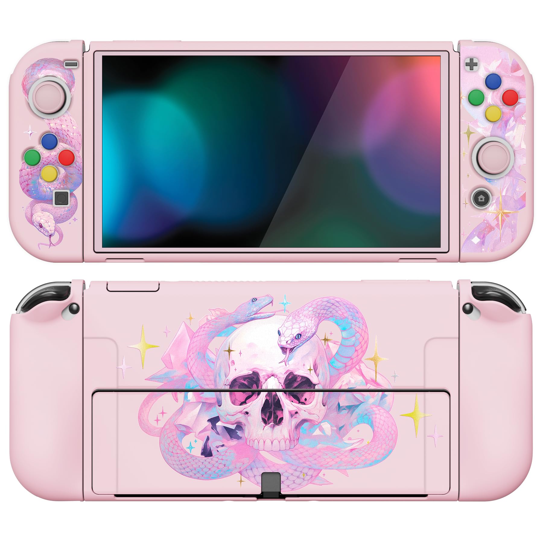Photo 1 of PlayVital ZealProtect Soft Protective Case for Nintendo Switch OLED, Protector Joycon Grip Cover for Nintendo Switch OLED with Thumb Grips & ABXY Direction Button Cap - Celestial Serpent's Embrace