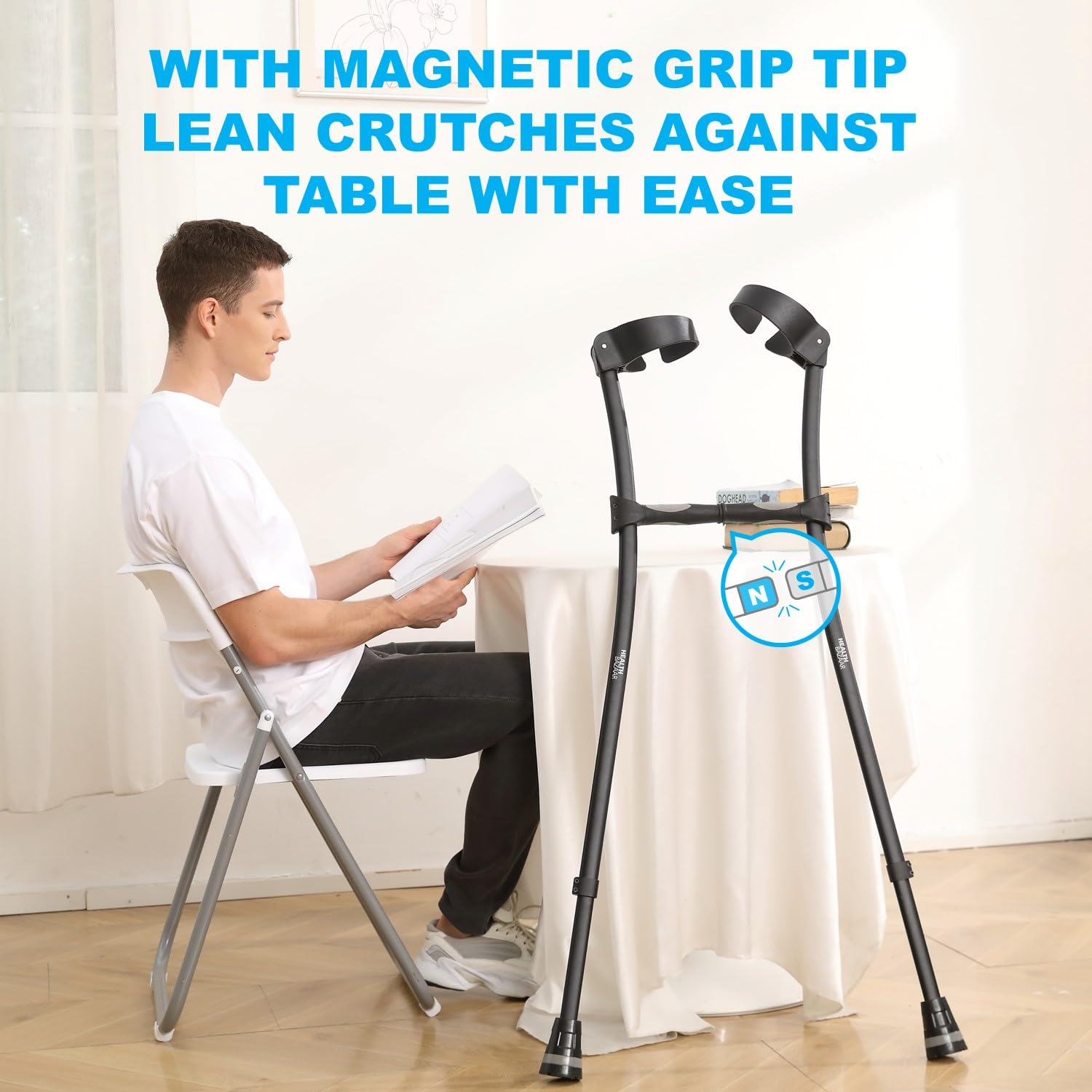 Forearm Crutches for Adults, Fashionable Elbow Crutches with Ergonomic Handgrips - Stepless Adjustable Height - All Terrain Tip & Slip-Resistant Base - Magnetic Grip