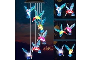 AKAVDOU Hummingbird Wind Chimes Lights Outdoor Garden Solar Wind Chimes Color Changing Hummingbird Gifts for mom Birthday Gifts for Women mom's Best Gifts Memorial Wind Chimes Patio Christmas Decor