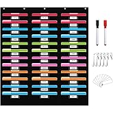 REGELETO 36 Pockets File Storage Pocket Chart with 36 Nametag Pockets, Hanging Wall File Organizer for Classroom and Office, Organize Your Assignments, Files, Scrapbooks, Paper (Black-36 Pockets)