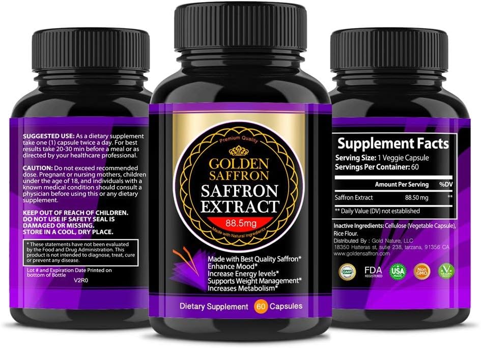 Golden Saffron, Saffron Extract 8825 (Vegetarian) Best All Natural Appetite Suppressant That