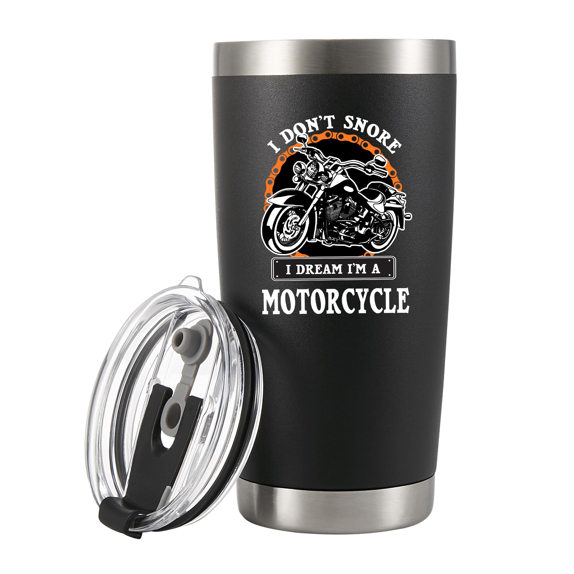 Panvola I Don't Snore I Dream I'm A Motorcycle Vacuum Insulated Stainless Steel Tumbler Motorcyclist Gift Snorers Biker Rider for Dad Husband Boyfriend Uncle Travel Mug (20 oz)
