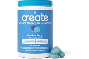 Create Creatine Monohydrate Gummies for Men & Women, Boost Focus, Strength, and Endurance, Anti-Melting Formula, Vegan, Gluten-Free, Non-GMO, 1.5g of Creatine per Gummy (Blue Raspberry, 90 ct)