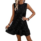 SOLY HUX Women's Ruffle Hem Sleeveless Tank Dress Round Neck Casual Jacquard Hem Smock Summer Mini Dresses