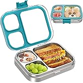LOHASOK Kids Stainless Steel Bento Box with Silicone Lid Leak-proof Toddlers Lunch Container 3 Compartments Dishwasher Safe Blue