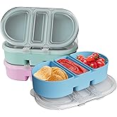 ZOMOVOR Silicone Snack Containers, 3 Compartments Reusable Snackle Box with Lids, 3 Pack Portable Silicone Food Storage Box for Picnic, Lunch, Office, Gym, School, BPA-Free & Dishwasher Safe