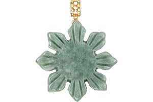 ALOHAPLUS 18K Solid Yellow Gold Natural Grade A Jadeite Filipino Sun, Genuine Jade Pendant Necklace, Philippines Tradition Heritage Cultural Symbol, Philippine Pride, Handcarved Jadeite, with Gift Box