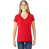 Fruit of the Loom Womens Sofspun Junior Fit V-Neck T-Shirt, JZSFJVR, XL Fiery Red