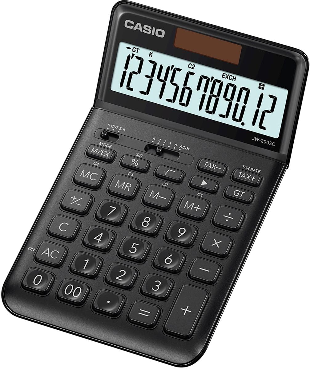 Casio JW-200SC-BK Desktop Calculator Black Solar Powered Battery Operated 109 x 11 x 184m