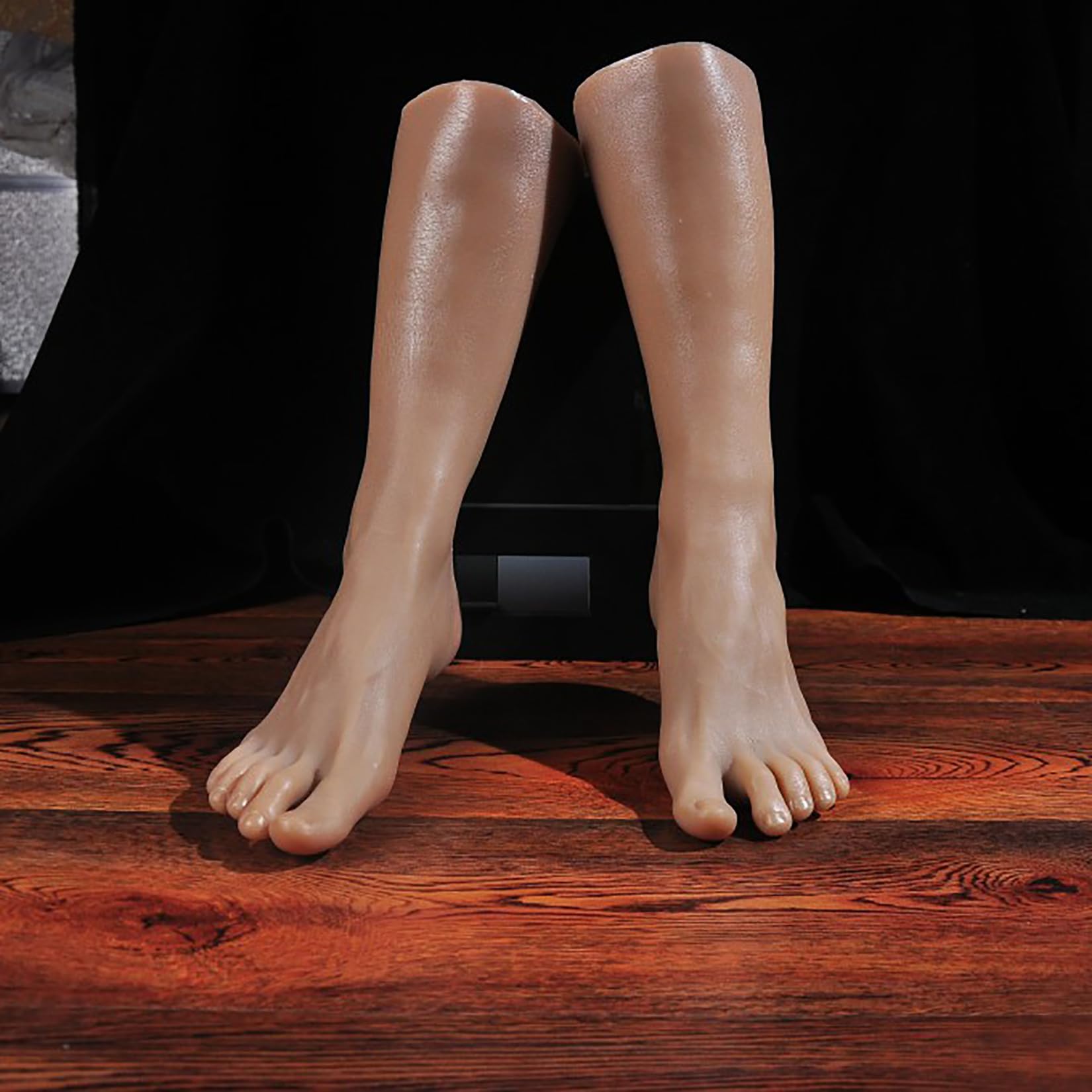 Photo 1 of 1 Pair Silicone Lifesize Male Mannequin Foot with Bone Realistic Silicone Feet Mannequin Display Jewerly Sandal Shoe Sock Display Art Sketch (Dark Color)