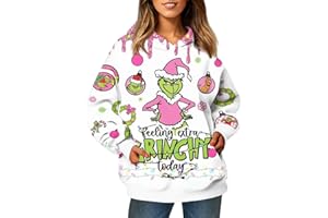 Aryapyper Christmas Hoodie for Women Green Monster Y2K OverSized Long Sleeve Hoilday Casual Sweatshirt