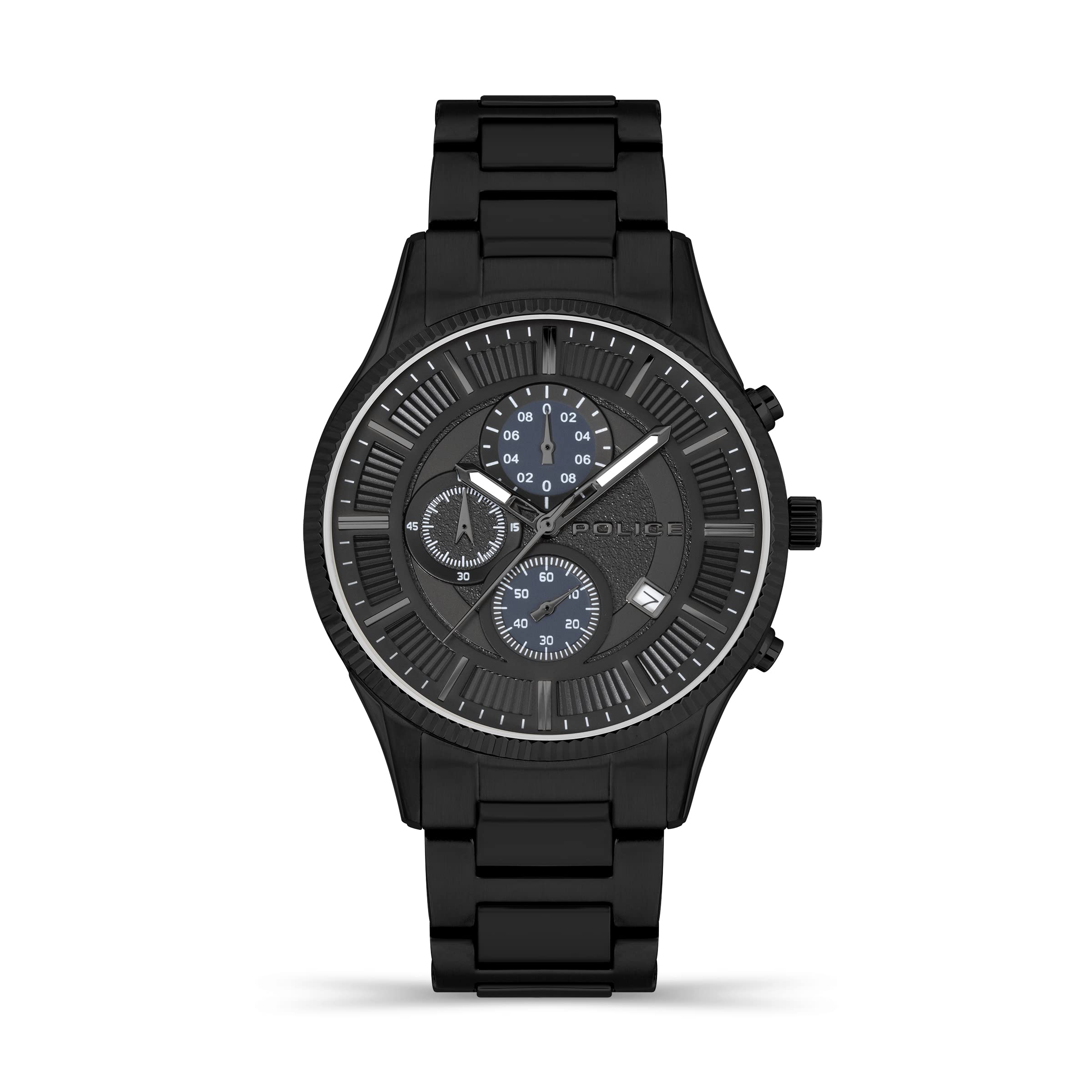 Police Vault Mens Chronograph Watch with Black Dial and Black Stainless Steel Bracelet, 44mm Stainless Steel Case in Branded Watch Box PEWJI2194243-2 Year Warranty