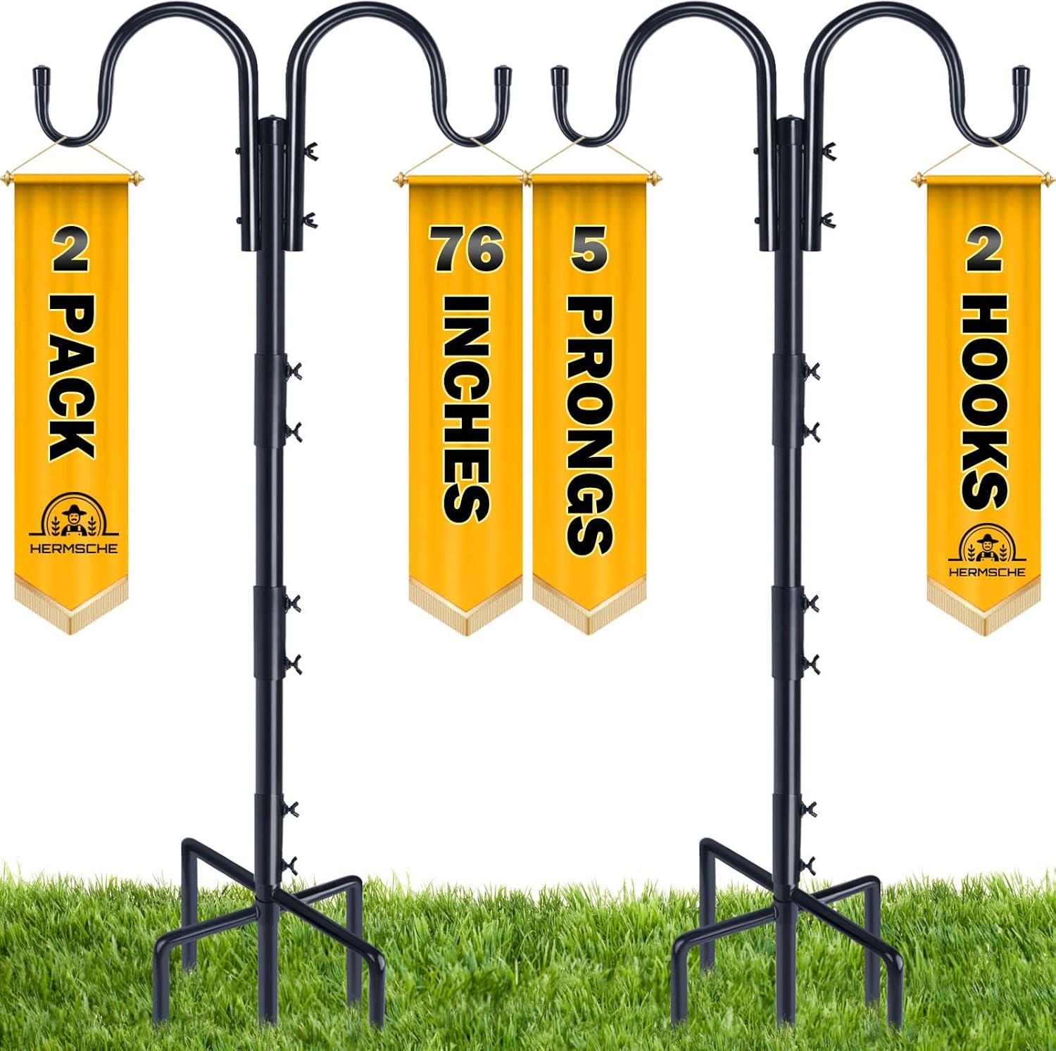 Outdoor Shepherd's Hooks - Shepherds Hooks for Outdoor, Adjustable Bird Feeder Pole with 5 Prongs Base, 2 Pack 76