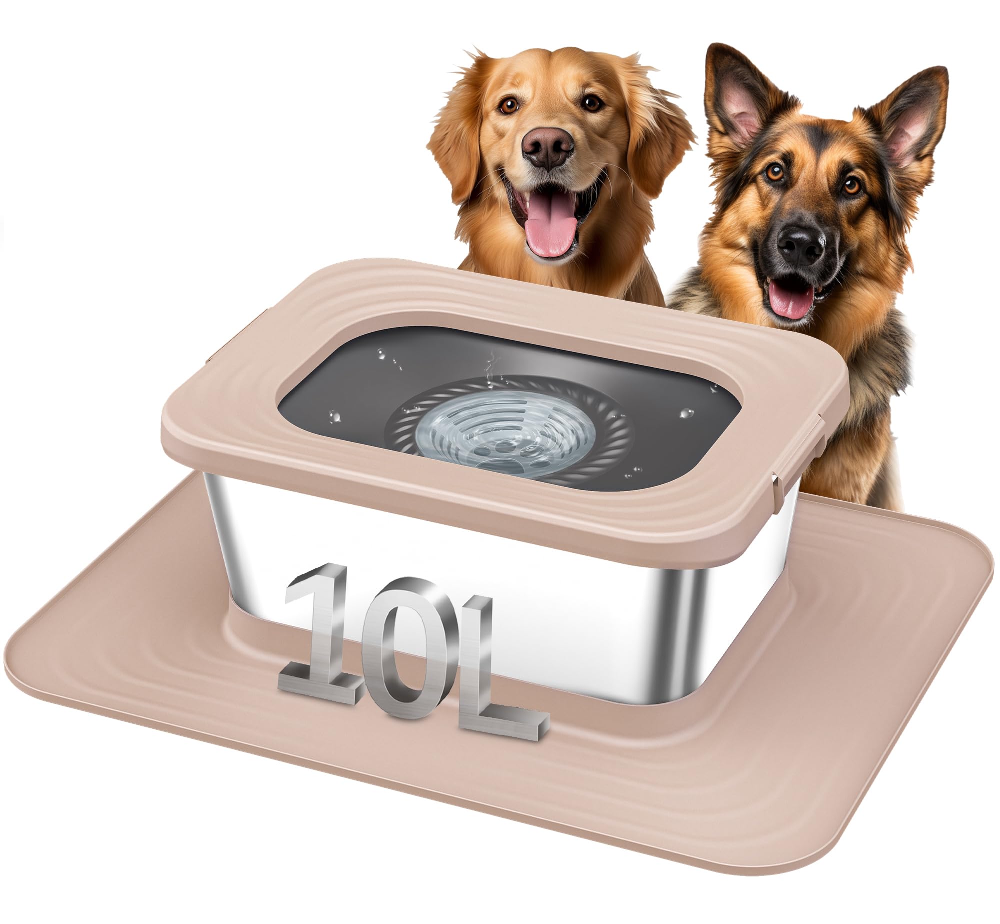 Photo 1 of Decflow 10L Stainless Steel Dog Water Bowl, No Spill Anti-Splash Dog Bowls with XXL Silicone Mat, Spill-Proof Slow Feeder for Messy Drinkers, Heavy Duty Pet Bowls Indoor/Outdoor Use