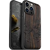 Carveit Magnetic Wood Case for iPhone 14 Pro Max [Natural Wood & Black Soft TPU] Unique & Classy Wooden Shockproof Protective Cover Compatible with magsafe (Natural Landscape -Blackwood)
