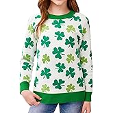 IIMMER Valentines Day Girls Heart Pattern Knit Sweater St Patrick's Day Cute Clover Pullover 6-14 Years