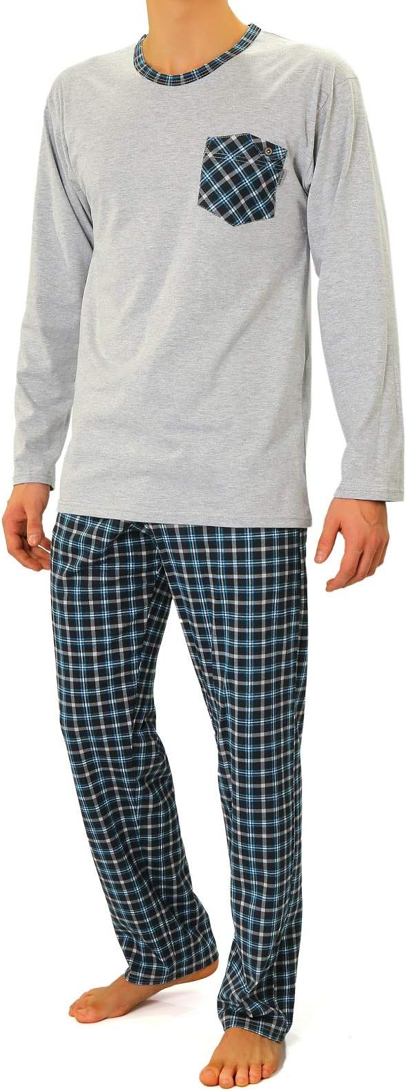 Sesto Senso Mens Pyjamas Set 100% Cotton Pjs Long Sleeve Top & Pants Checked