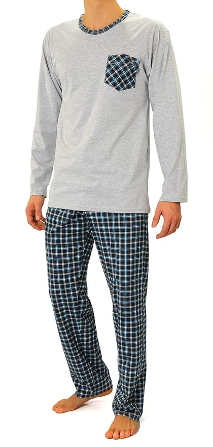 Sesto Senso® Pyjama Herren Lang Schlafanzüge 100% Baumwolle Langarm und Langehose Zweiteiliger Set Nachtwäsche