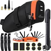 Bicycle Saddle Repair Bag with Tire Patch and Inflate Pump - Portable Travel Emergency Tool Kit, Bike Accessories for Adult Bikes with IPX4 Waterproof