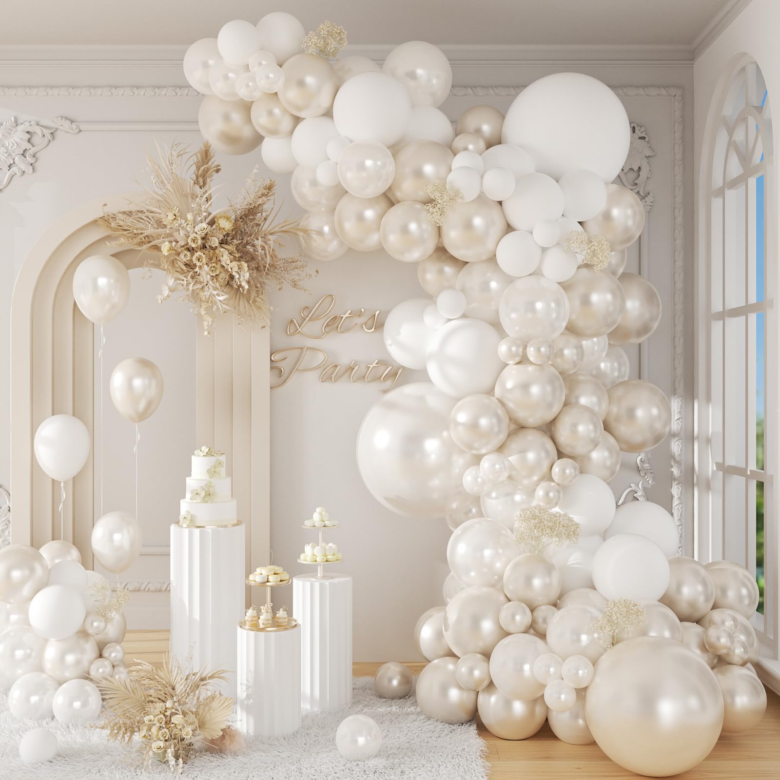 Photo 1 of 106pcs Double Stuffed Pearl White Balloons, White Pearl Balloons for Engagement Bridal Shower Wedding Party Decorations
