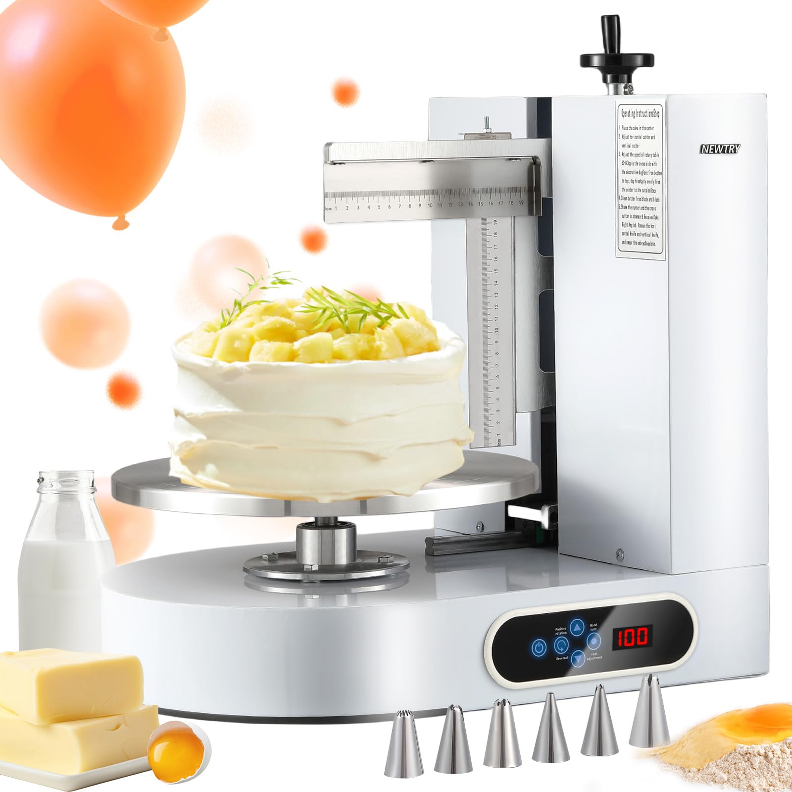 Photo 1 of NEWTRY Electric Cake Decorating Machine Semi Automatic Cream Butter Coating Machine Icing Machine Surface Scraper for 4-12 inch Cakes 110V US
