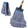 Yocada Looped-End String Wet Mop Heavy Duty Cotton Mop Commercial Industrial Grade Telescopic Iron Pole Jaw Clamp Floor Cleaning 55.1" with Totally 2 Mop Heads