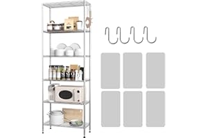 HOMEFORT 6-Shelving Unit, Adjustable Wire Shelving, Metal Wire Shelf with Shelf Liners and Hooks for Kitchen, Closet, Bathroom, Laundry,Sliver,21" W x 11" D x 69" H