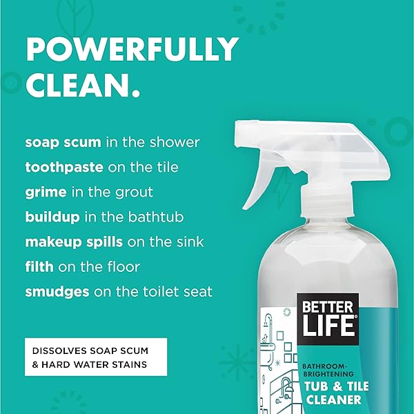 BETTER LIFE BATHROOM CLEANER – TEA TREE BATHTUB & SHOWER CLEANER SPRAY FOR GLASS AND TILE – FOAMING MOLD AND MILDEW REMOVER FOR TUB WORKS ON HARD WATER STAINS – 32OZ, PACK OF 1