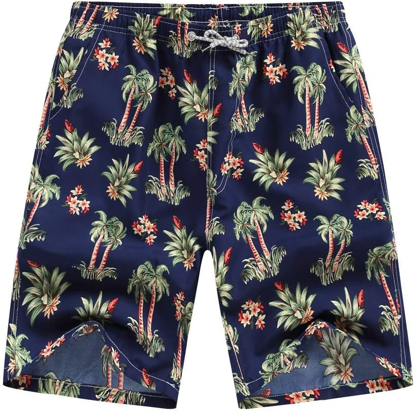 Men’s Summer Shorts Hawaii Casual Wide Printed Beach Drawstring Loose Large Size Regular Fit Trouser Active Jogging Running Gym Workout Pockets Knee Length Pants