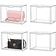 LXLXXL Clear Stackable Plastic Storage Bins with Magnetic Attraction Lid, Acrylic Box Display Case Showcase for Cosmetic, Large Figures Collectibles (4 Pack, X-Large)