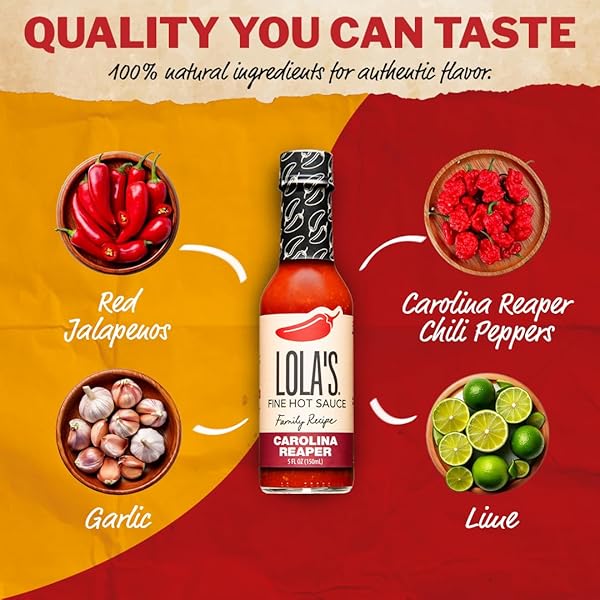 LOLA’S CAROLINA REAPER HOT SAUCE | MADE WITH RED JALAPENOS & CAROLINA REAPER PEPPERS | 0 CALORIES, 0G FAT, LOW SODIUM | ALL-NATURAL, KETO, GLUTEN-FREE | 5 FL OZ (PACK OF 1)