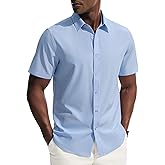 PJ PAUL JONES Mens Short Sleeve Dress Shirts Stretch Wrinke Free Untucked Business Casual Button Down Shirt Regular Fit
