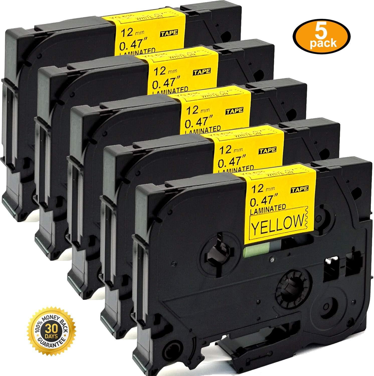 NEOUZA 5PK Great Quality Compatible for Brother P-Touch Laminated Tze Tz Label Tape Cartridge 12mmx8m (TZ-635 TZe-635 White on Yellow)