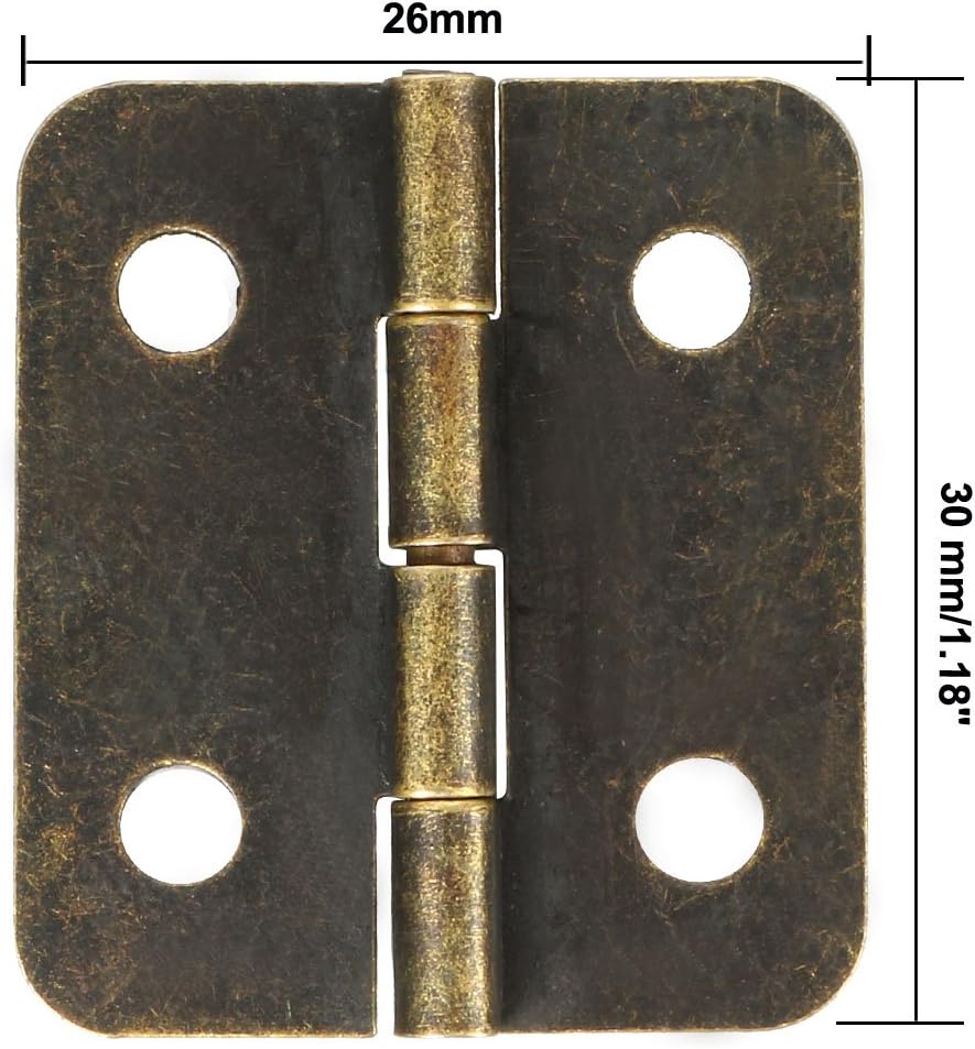 sourcing map 1.18" Antique Bronze Hinges Retro Mini Hinge Replacement with Screws 10pcs, 1.18" * 0.59" (L*W) 10pcs - Image 4