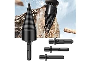 JNDO Wood Splitter Drill Bit Heavy Duty 32mm Firewood Drill Bit with Removable Hex Shank+ Square Handle+ Round Hammer Handle