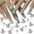 25 PCS Planet Nail Art Charms White Pink 3D Cross Nail Art Supplies with Rhinestones Saturn Shape Design Nail Gems Shiny Nail Jewelry Acrylic Accessories for Women Nail Decorations