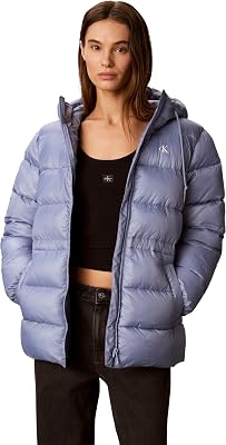 Donna Giaccone Imbottito Mid Logo Puffer con Cappuccio, Rosa (Stonewash), M