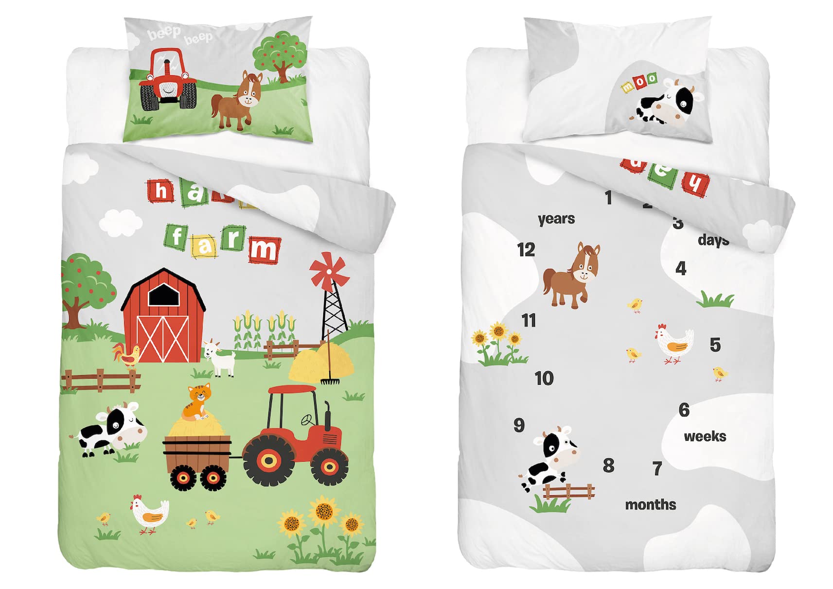 B4Beds Farm Farmyard Animals Tractor Children's Bamboo Baby Cot Bed Baby Bed Cot Bedding Set (90x120cm red)
