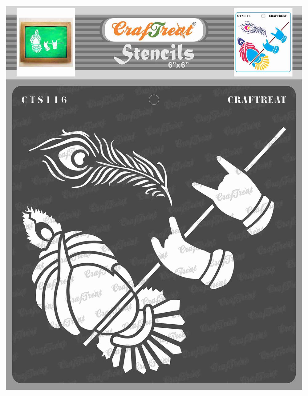 CrafTreat Krishna Stencil for Crafts Reusable Vintage - Krishna with Flute - Size: 6X6 Inches - Indian Stencils for Furniture Painting - Hindu God Stencils for Painting on Concrete, Canvas, Wood