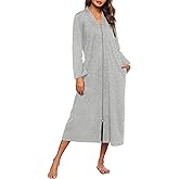 Ekouaer Women Zipper Robe Long Sleeve Loungewear Lightweight Housecoat Full Length Nightgown with Pockets