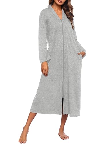 Ekouaer Women Zipper Robe Long Sleeve Loungewear Lightweight
