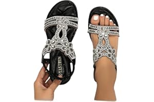 Flats Rhinestones Sandals For Women 2026,Sparkling Wide Width Bohemian Sandal Lightweight Boho Slip On Walking Slippers Ankle