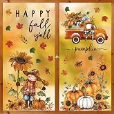 Horaldaily 36Pcs Fall Thanksgiving Window Clings, Scarecrow Sunflower Pumpkin