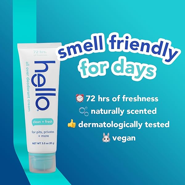 HELLO CLEAN & FRESH ALL OVER WHOLE BODY DEODORANT CREAM FOR WOMEN AND MEN, ALUMINUM FREE, SAFE FOR SENSITIVE SKIN, PITS, PRIVATES, 3 OUNCES