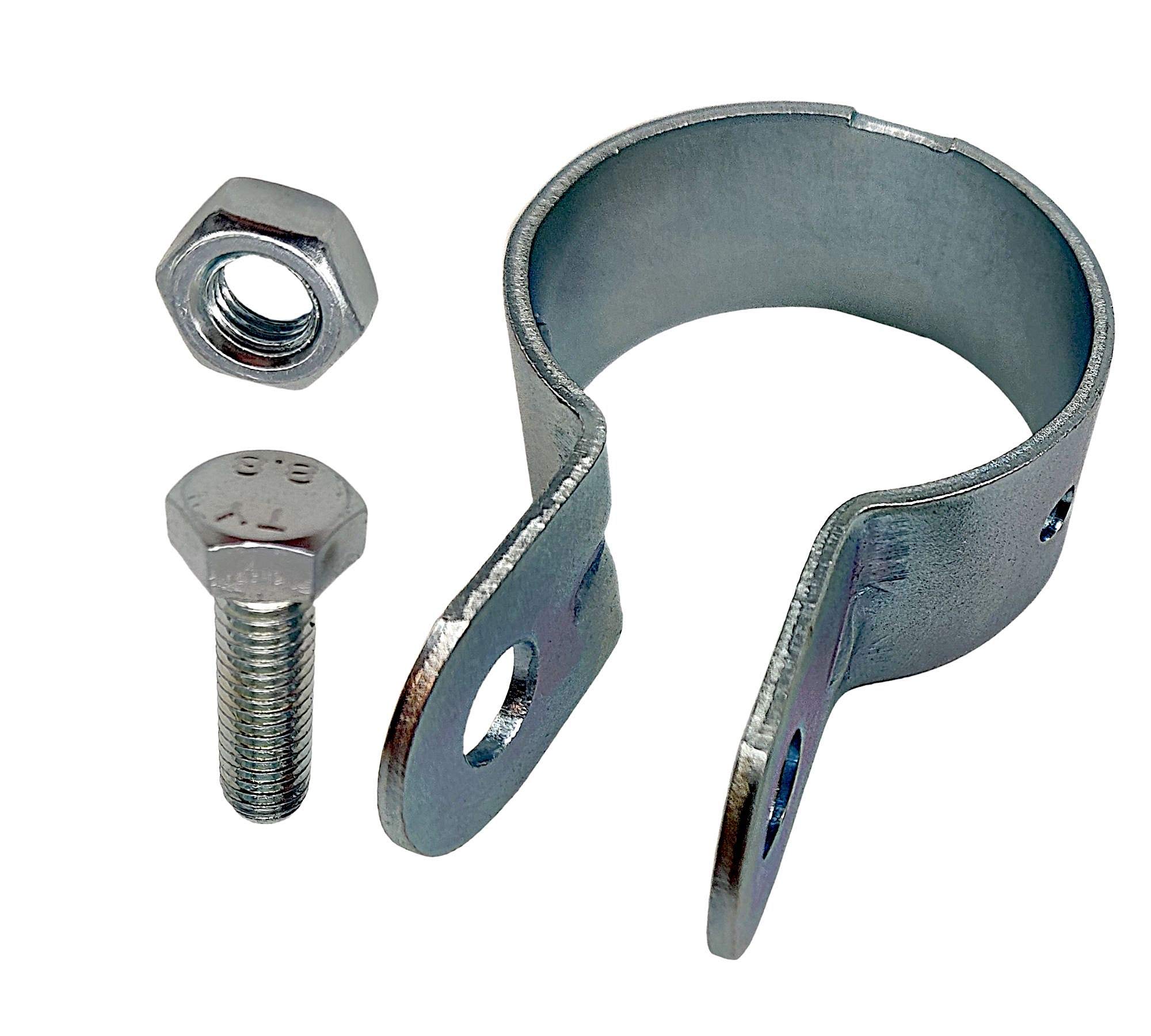 DOJA Barcelona Fence Strut Clamp 60mm - Pack 10 - Zinc-Plated Steel Metal Fence, Adjustable Tension for Round Posts, Clamp for Braid Tension, Rods Rigid Post Support Bracket