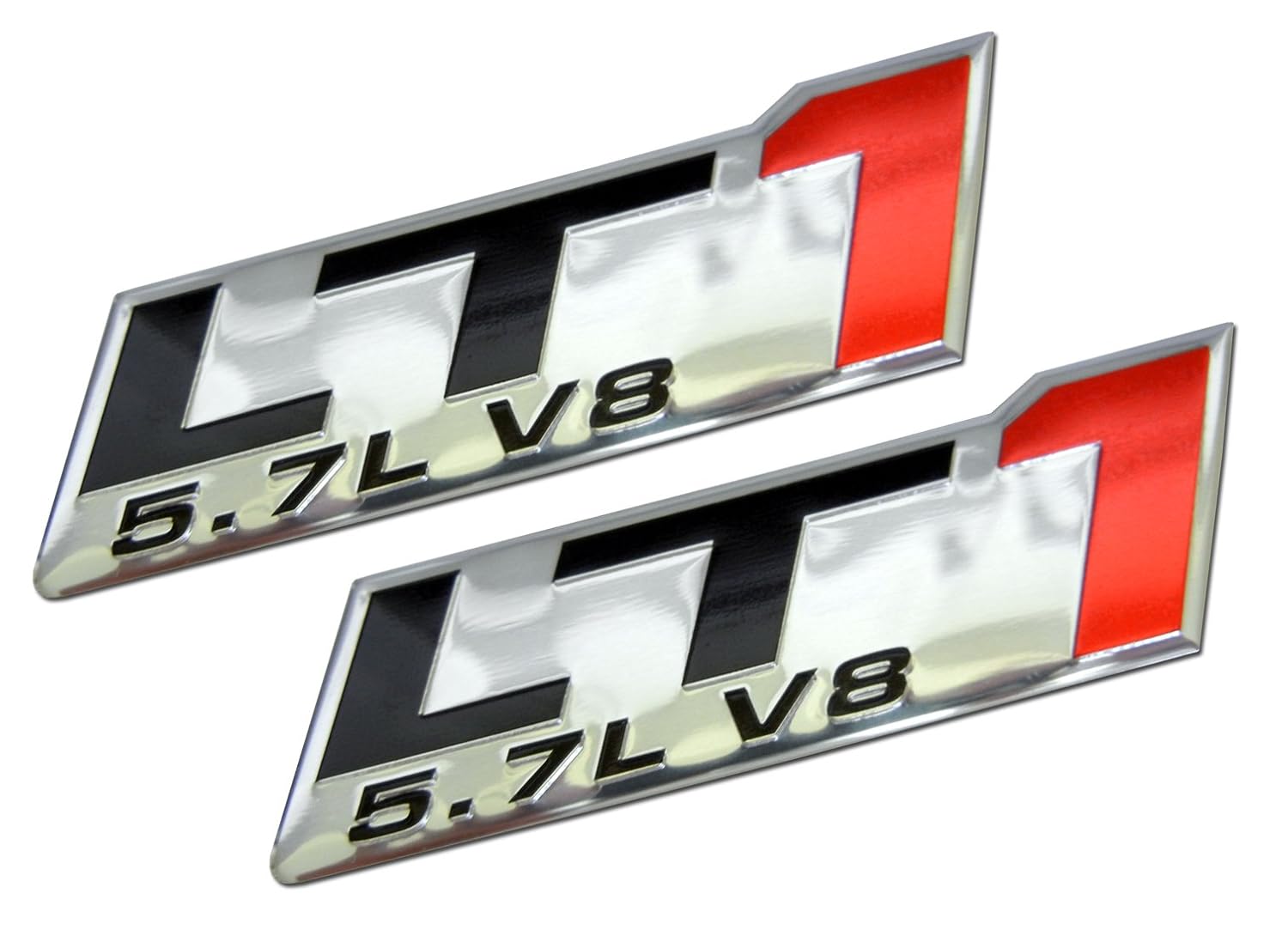 ERPART LT1 5.7L V8 RED Engine Emblem Badge Highly Polished Aluminum Chrome Silver Compatible with Chevy Corvette C4 Buick Camaro Pontiac Trans AM Caprice SS Impala Cadillac Pontiac Firebird Z28 (Pack