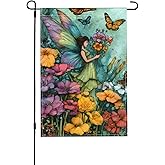Beautiful Fairy Garden Flag 12x18 Inch Double Sided Outdoor Flag Decorations Burlap Yard Flag For Holiday Outside Home