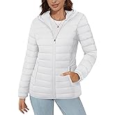 MAGCOMSEN Women's Hooded Puffer Jacket Lightweight Quilted Padded Coat 4 Pockets Zip-up Winter Warm Outerwear