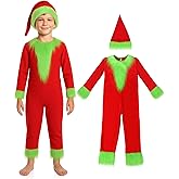 Fourluoo 2 Pcs Elf Costume Christmas Elf Outfit Green Fur Monster Dress Up Xmas Festive Outfit