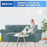 MAXIJIN Thick Velvet Sofa Cover 3 Seater Dusty Blue Non Slip Elastic view 2